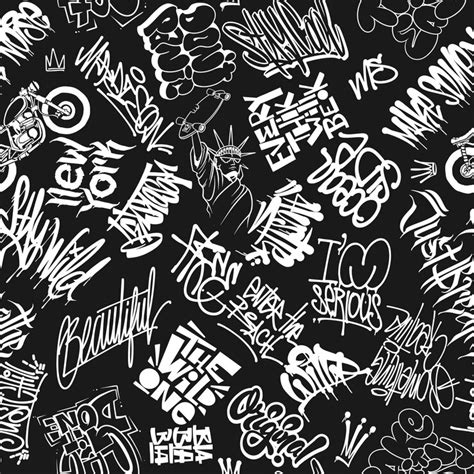 Vector graffiti tags urban elements seamless pattern element for tshirt ...