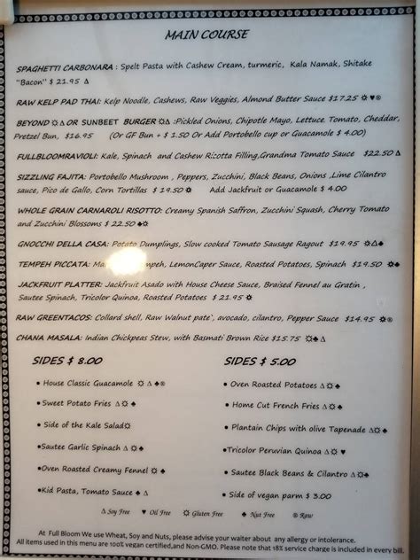 Menu at Full Bloom Vegan pub & bar, Miami Beach, James Ave