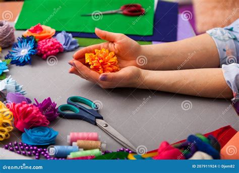 Woman Modelling Artificial Flower from Clay Stock Photo - Image of ...