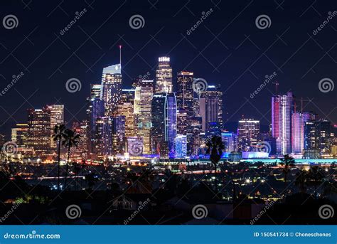 Downtown Los Angeles Skyscrapers at Night Editorial Stock Image - Image ...