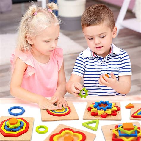 Magnova Store Wooden Puzzles Colourful Shape Jigsaw For Kids 3 Pcs ...