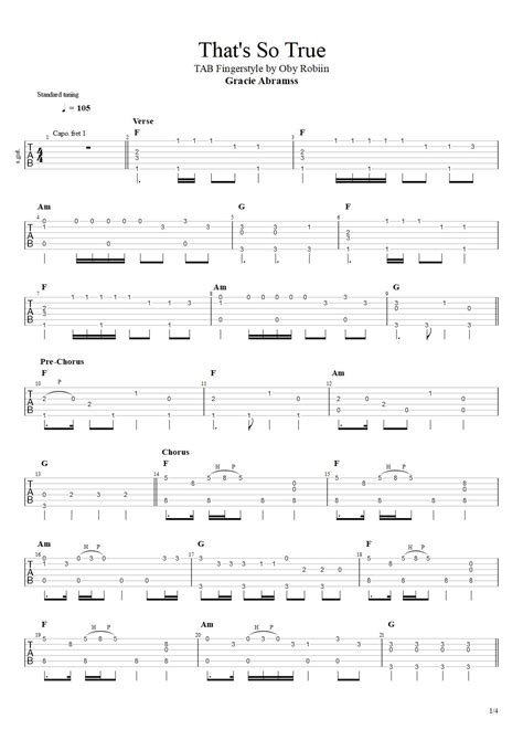 Gracie Abrams That’s So True - Fingerstyle Guitar Tab - Oby Robiin