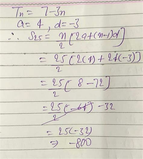 Find the sum of first 25 terms of an AP whose nth term is given by tn=7 ...