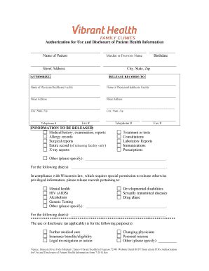 Fillable Online Authorization for Use and Disclosure of Patient Health ...