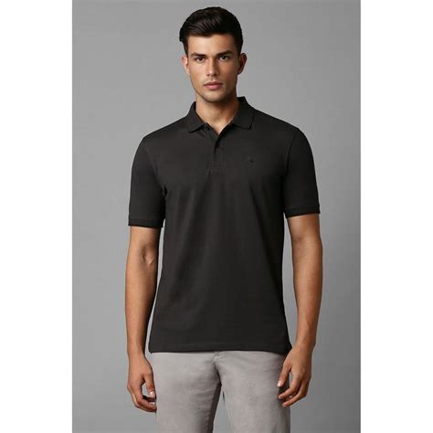 Buy Louis Philippe Men Black Solid Collar Neck Polo T-Shirt Online