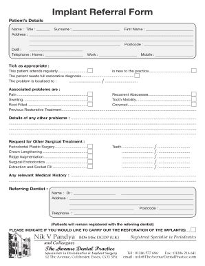 UK Avenue Dental Practice Implant Referral Form 2016-2026 - Fill and ...
