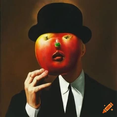 The Son of Man painting by René Magritte featuring a man in a bowler ...