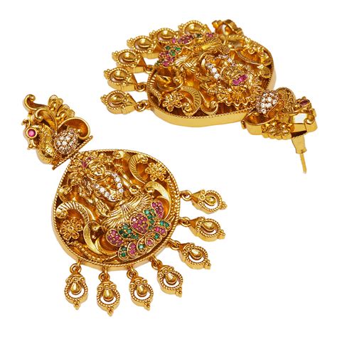 Goddess Lakshmi Motif Adorned Brass Heavily Embellished Gold Plated Je ...