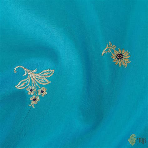 Firozi Blue Pure Katan Silk Banarasi Handloom Fabric - Tilfi