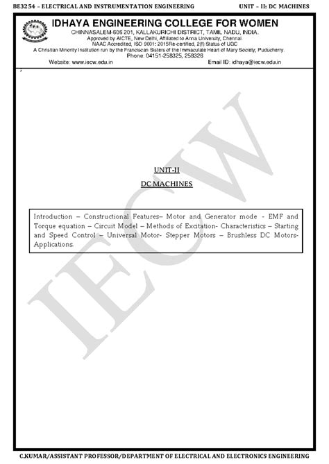 BE3254 ELECTRICAL AND INSTRUMENTATION ENGINEERING UNIT II: DC MACHINES ...