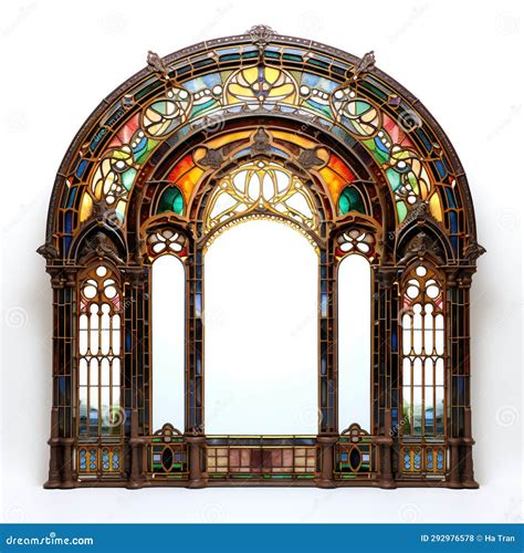 Old Window with Stained Glass on White Background Stock Illustration ...