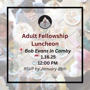 Adult Fellowship Luncheon, Bob Evans (8350 Windfall Ln, Camby, IN ...