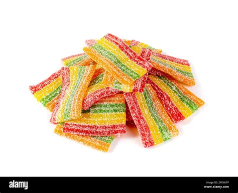 Rainbow Gummy Candy Pile Isolated, Sour Jelly Candies Strips in Sugar ...