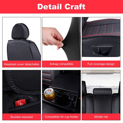 Buy Black Red For Ford F150 2015-2022 Leather Seat Covers Full Set ...