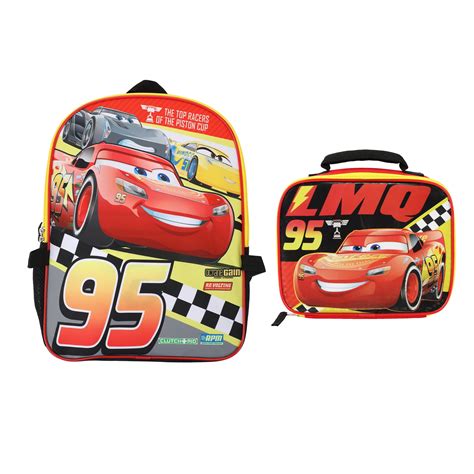 Disney Cars Lightning McQueen 16" #95 2-Piece Backpack & Lunchbox Set ...
