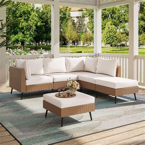 LAUSAINT HOME 6 Pieces Patio Conversation Set, Outdoor Sectional Wicker ...