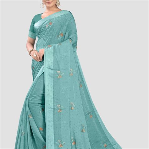 Sea Green Stonework Chiffon Saree | Elegant Evening Wear – KAJREE