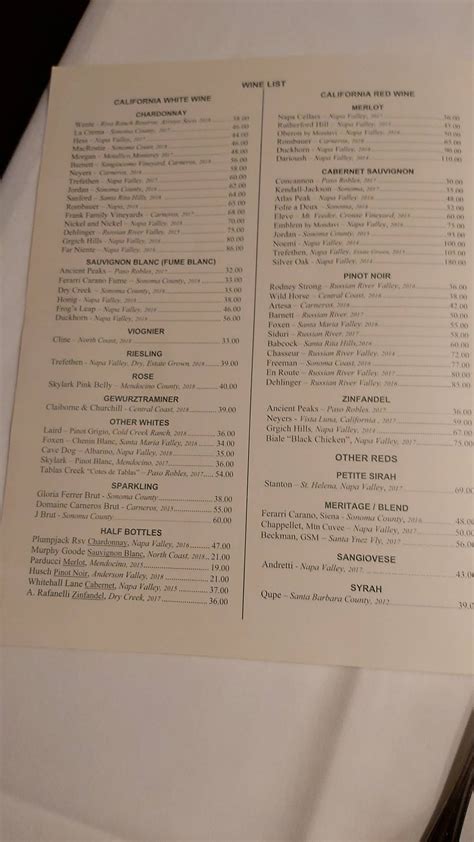 Menu at Tadich Grill pub & bar, San Francisco, 240 California St