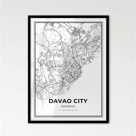 Davao City Philippines Map - Black and White Art Print – HEBSTREIT