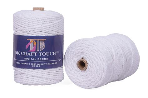 DK Craft Touch 2mm (100 Metre) Pure White Macrame Cotton Cord/Rope for ...