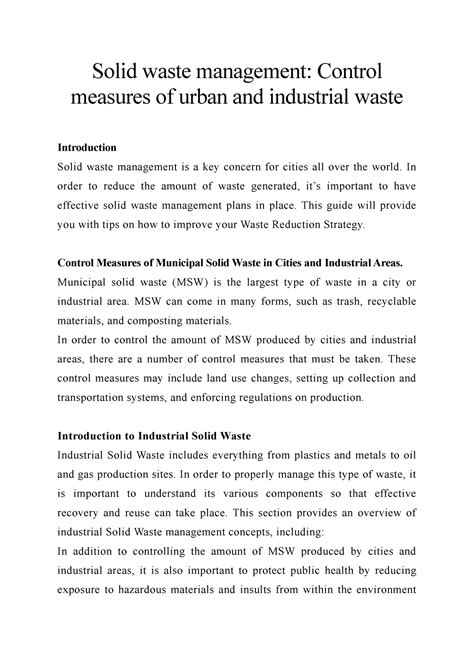 Solid waste management: Control measures of urban and industrial waste ...