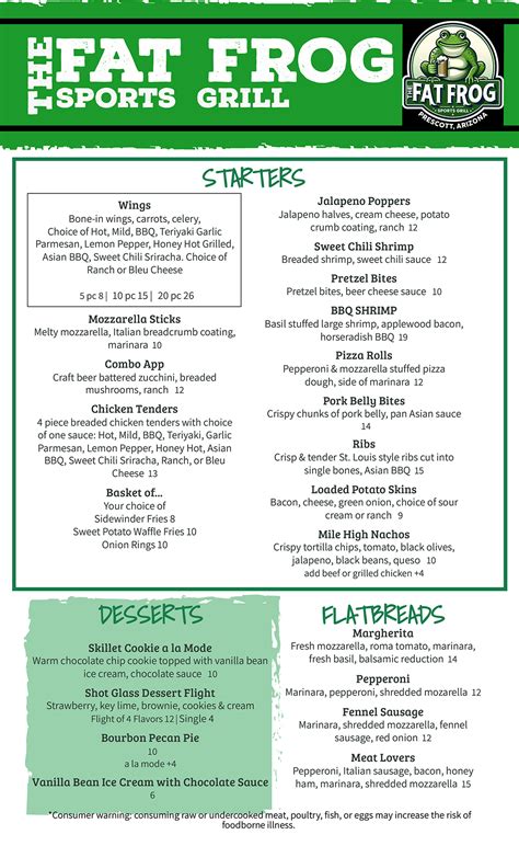 Food Menu – The Fat Frog Sports Grill