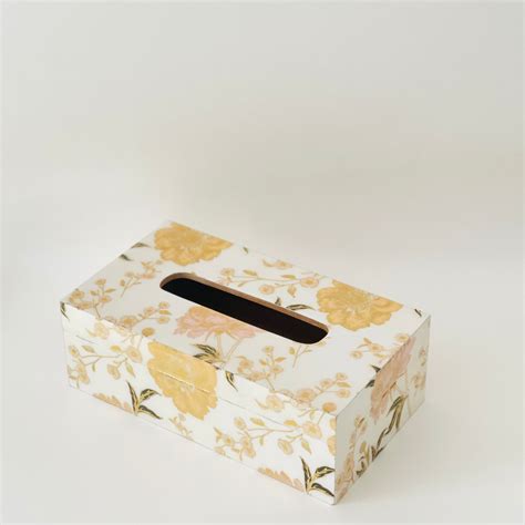 White Floral Tissue Box