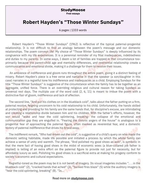 Robert Hayden’s “Those Winter Sundays” Free Essay Example