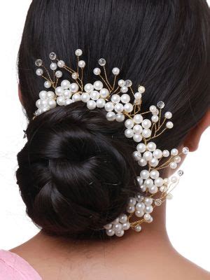 Buy VIRAASI White Pearl Studded Floral Wedding Hair Accessory Veni for ...