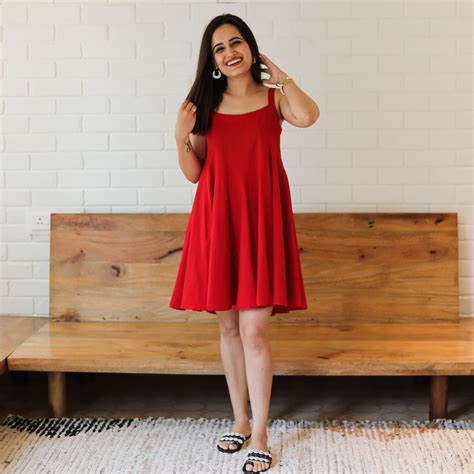Tomato Red Designer Cotton Flared Short Dress For Women Online – Ordinaree