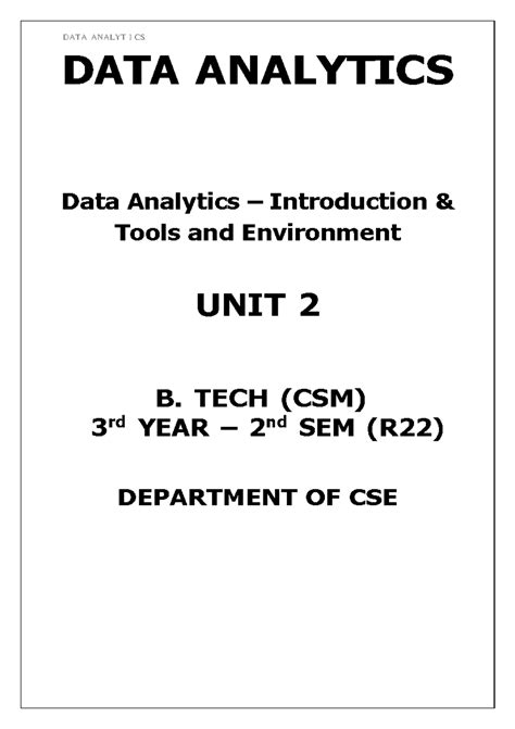 Data Analytics Introduction & Tools - B. Tech (CSM) 3rd Year (R22 ...