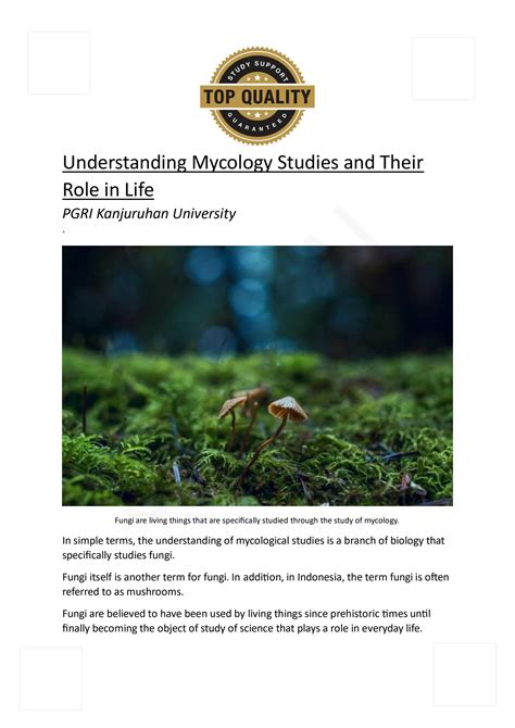 SOLUTION: Understanding mycology studies and their role in life - Studypool