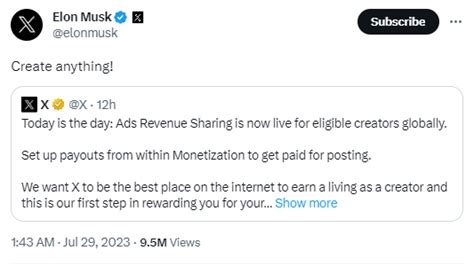 Elon Musk X Revenue Sharing Program; Monetize Your Content As A Creator ...