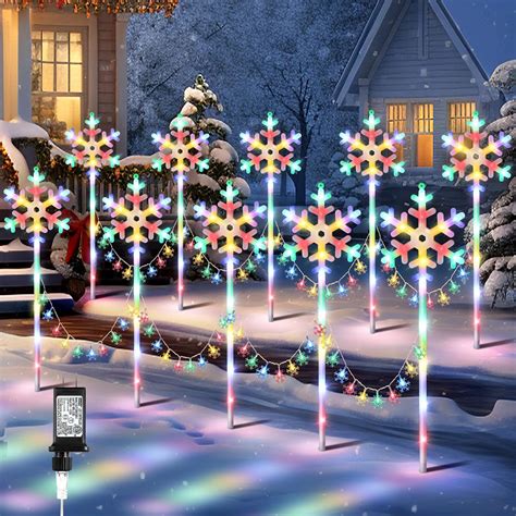 Amazon.com: Meonum 10 Pack Snowflake Christmas Pathway Lights Outdoor ...