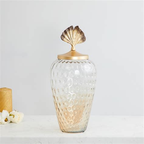 Buy Eternity Textured Vase with Ginko Leaf Lid from Home Centre at just ...