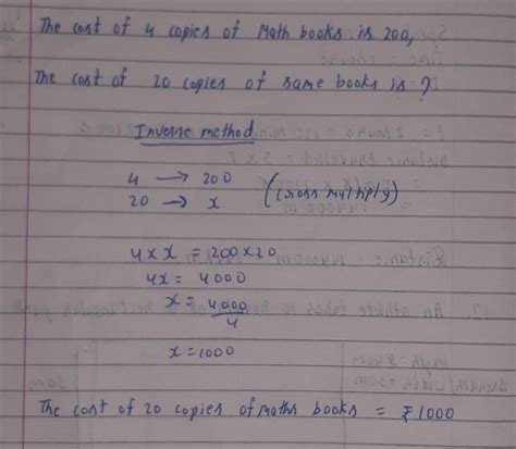 If the cost of 4 copies of Math books is 200, then find The cost of 20 ...