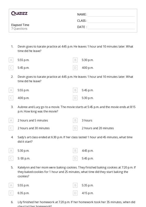 50+ Elapsed Time worksheets for Kindergarten on Quizizz | Free & Printable