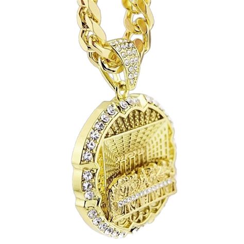 Heavy The Last Supper Chain Round Pendant 30" Inch Cuban Gold Plated ...