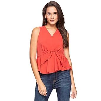 VERO MODA Womens V Neck Solid Peplum Top (Orange_X-Small) : Amazon.in ...