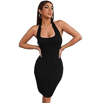 Buy GLARE & BLAIR Solid Halter Neck Sleeveless Backless Ribbed Bodycon ...