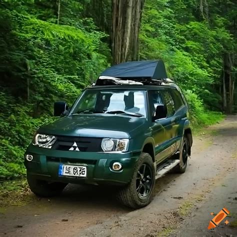 Bird's eye view. dark jungle-green color, mitsubishi pajero 3rd gen. it ...