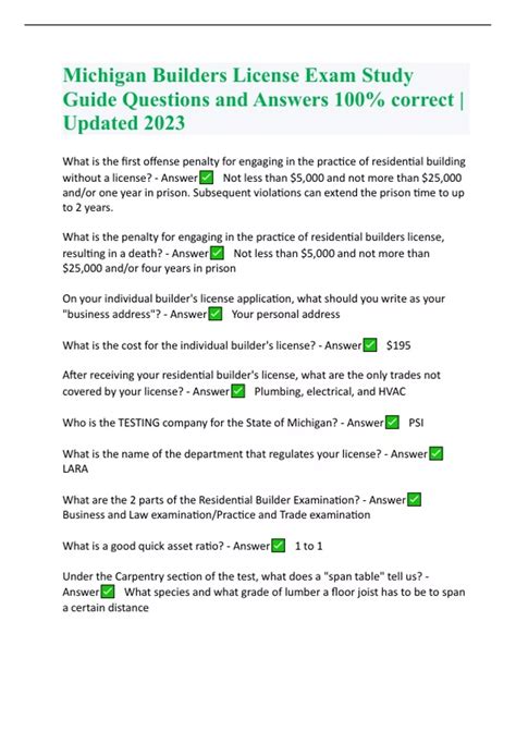 Michigan Builders License Exam Study Guide Questions and Answers 100% ...