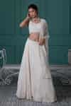 Buy Off White Banarasi Embroidery Thread Leaf Neck Sequin Lehenga Set ...