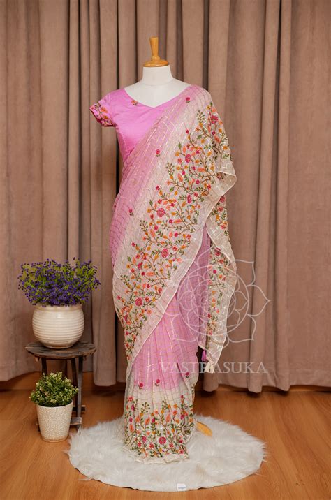 Pink & White Ombre Saree – Vastrasuka
