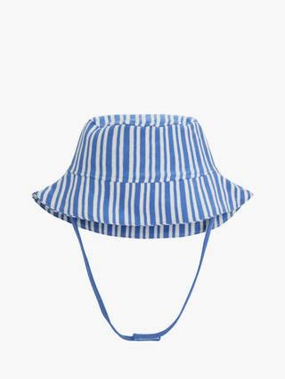 JoJo Maman Bébé Baby Stripe Dungarees, T-Shirt and Hat Set, Blue/White