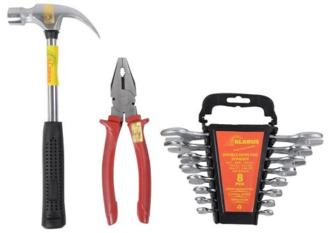 GLOBUS 810 Steel Home Hand Tools Kit Set/3 (spanner set + plier +hammer ...