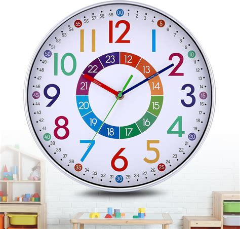 JIZZU Kids Wall Clock, 30CM/12Inch Educational Time Teaching Wall Clock ...