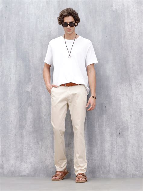 Men's Casual Straight Fit Trousers | Khaki – Wrogn