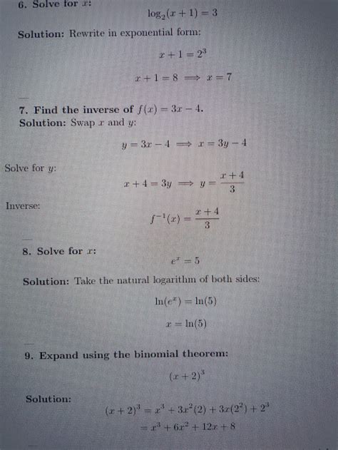 Precalculus Review Pack -printable Math Worksheets for Practice (50 Questions) With Solutions - Etsy