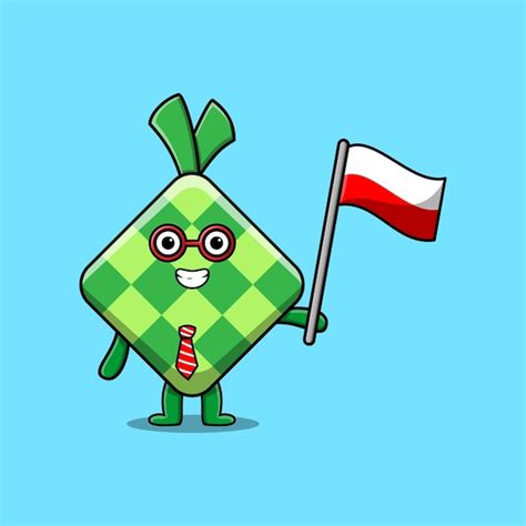 Kreskówka maskotka Ketupat z polską flagą w nowoczesnym stylu | Wektor ...